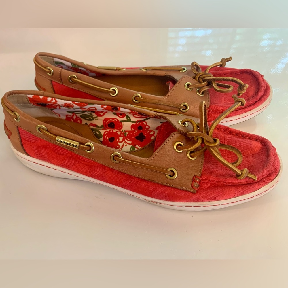 Authentic Coach Richelle loafers. Size 9.5. Red, poppies inside.